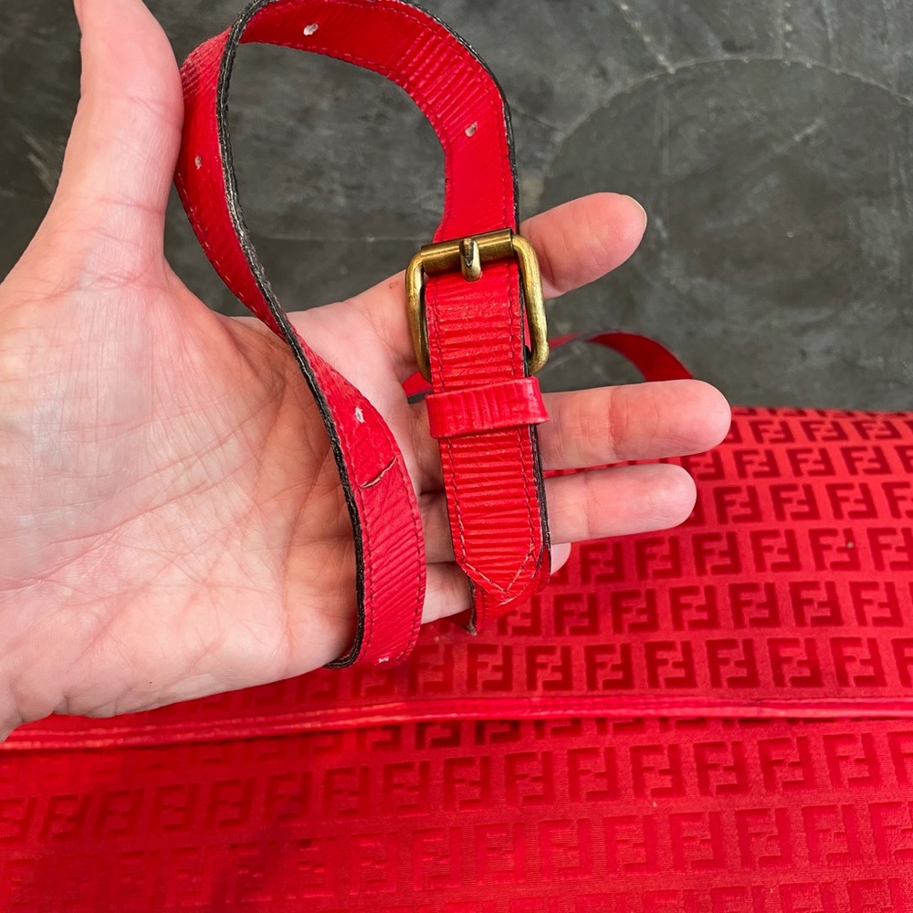 Rare Vintage Red Fendi Zucchino Large Crossbody - Picture 11 of 12